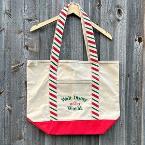 Disney Vintage 1971 Christmas Striped Canvas Tote Bag